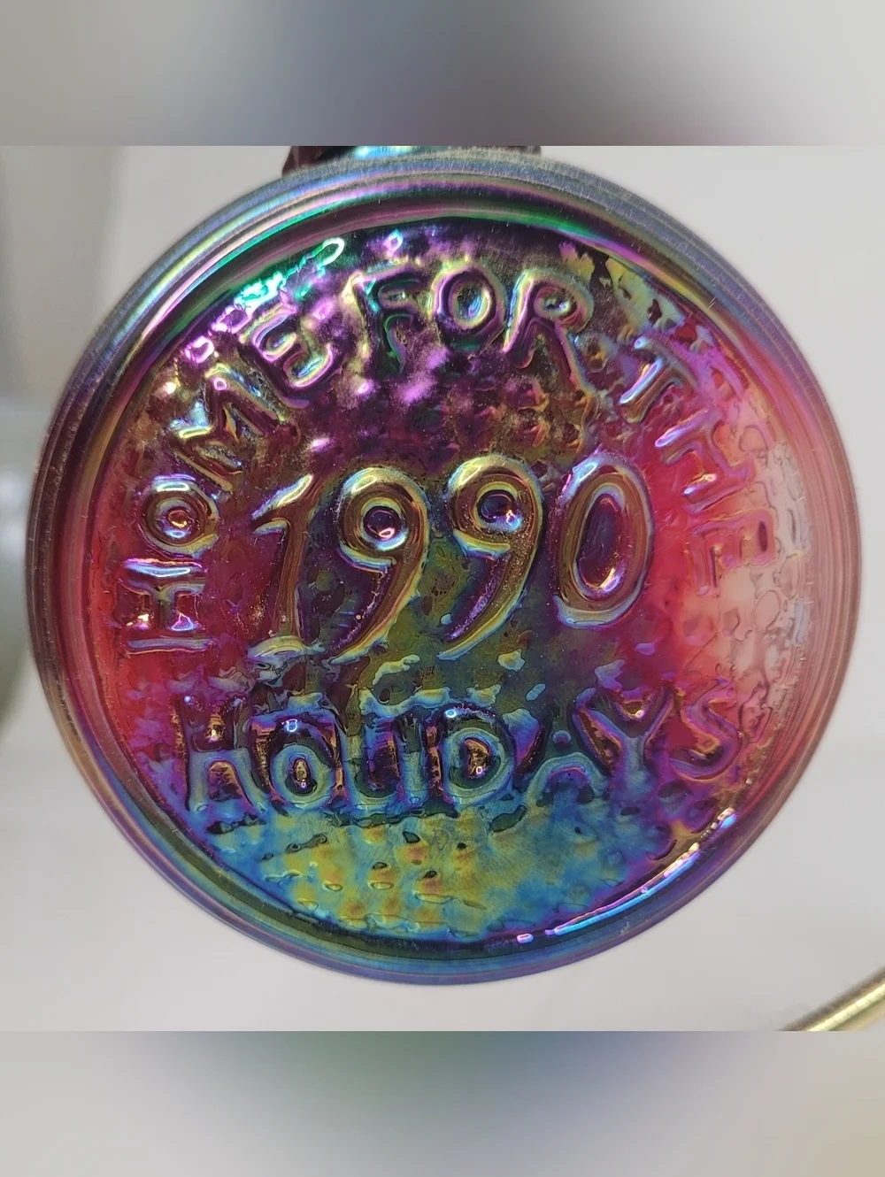 Rare 1990 Home For The Holidays Carnival Glass 3D Ornament - Iridescent Rainbow